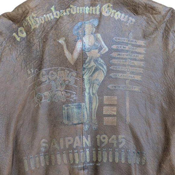 Vintage 1987 Avirex Flying Tiger Brown Leather Bomber Jacket Mens L - Picture 6 of 14